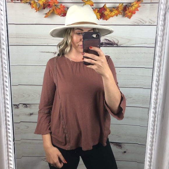 Sonoma Mauve Bohemian Cotton Belle Sleeve Top Medium - Picture 4 of 8